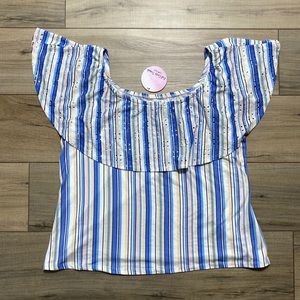 Full Circle Trends Womens Ruffled‎ Neckline Striped Top Size 2X Scoop Neck